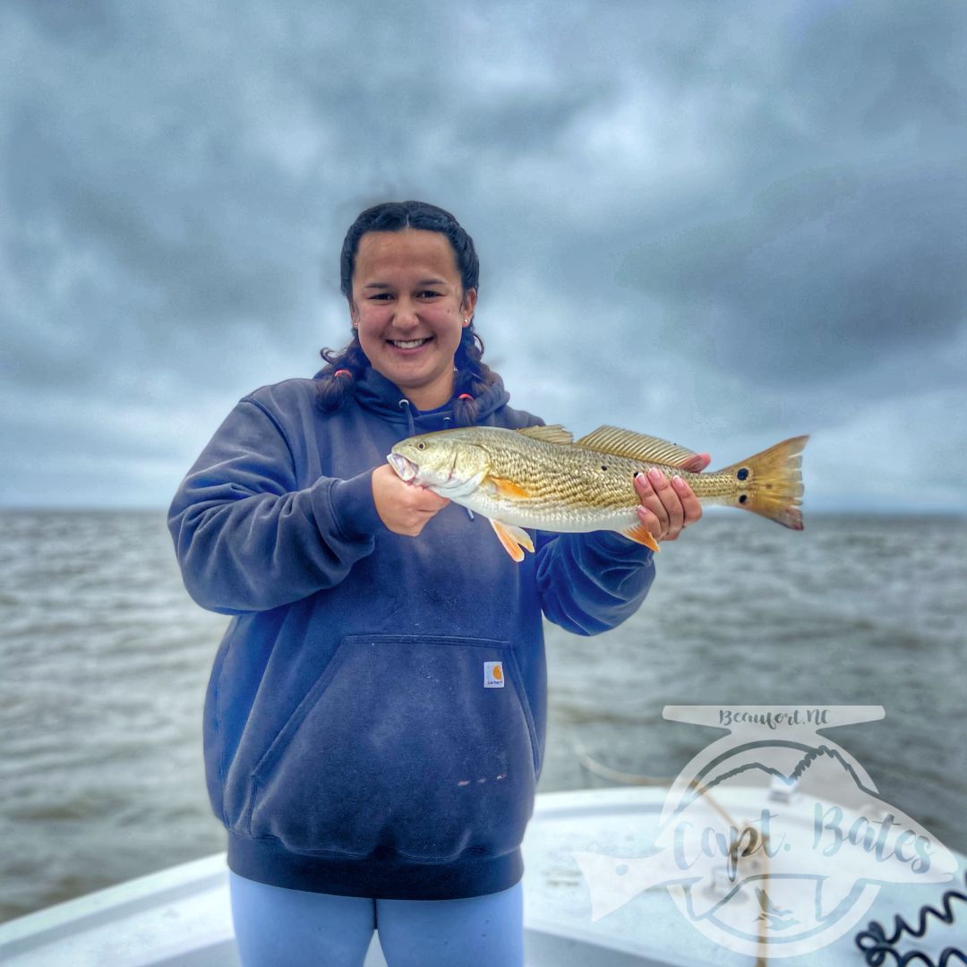 Morning crowd from Florida in town visiting their Marine son caught few trout and flounder before they called it early, not quit prepared for the weather. 

Had some Hokies in the afternoon, she caught caught her first ever fish and a bunch more! Corked some trout before going drumming! We were plagued with mostly lower slots but had a blast with these two!