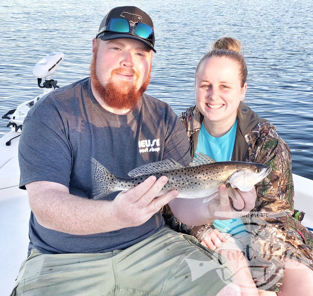 My First honeymoon trip is in the books! And it was a great day trout fishing. I made the call last night not to chase albies on account of weather being to iffy. The trout did not disappoint though. We Started the morning with a great topwater bite, but we won’t talk about the one that got off in the first 5 minutes. Caught a bunch of solid fish and sent them home with their limits. 

More importantly, they just got married and are spending quality time together in the outdoors, I’d say they are off on the right foot! Congratulations Clay and Samantha!!