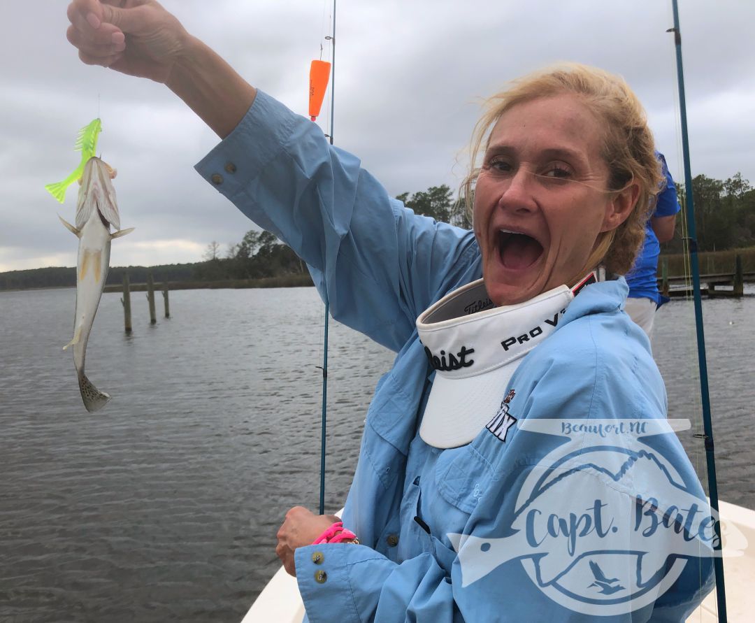 The wind shifted for our afternoon trip and a cold front moved in, making drum fishing about impossible on artificials.

We made The call to trout fish, the cold front gave the trout lockjaw for a while, but patience paid off and we got on a pretty good bite with a handful of really nice fish!

It’s so much fun when you got a crew on the boat that understand that conditions were tough, we made the most of it having fun, and stuck with it and caught fish. 