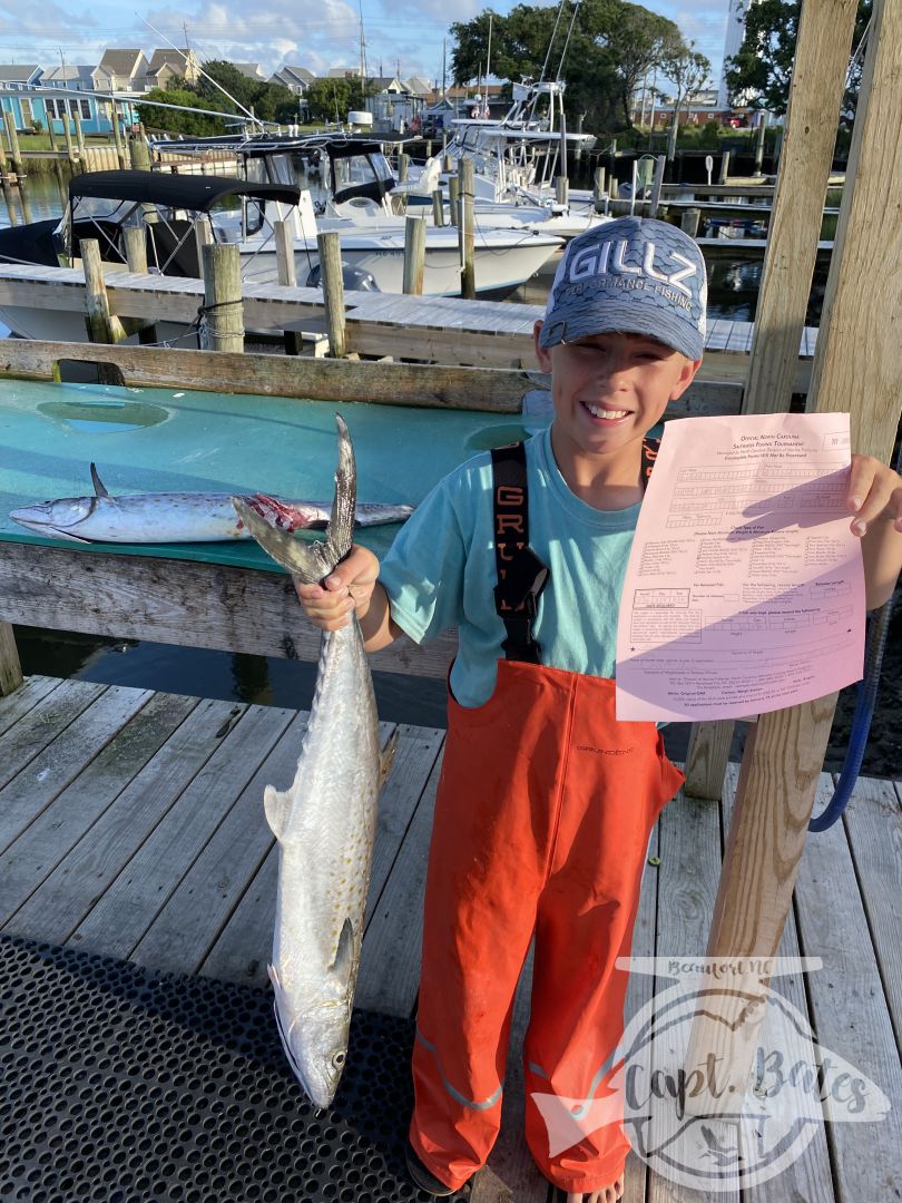 My charter for the day rescheduled, so after Buddy and I got our work done we decided to slip out in the light rain and light winds and look for some big mackerels. We pulled hooks on a couple more big spanish and a nice king. But he was able to land his first citation spanish at 6.82# and another that would have been close to 6lbs but a shark got part of him on the way in. Great day!