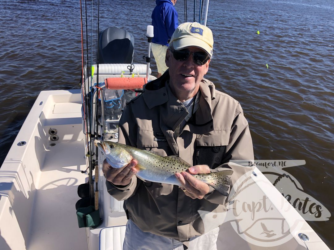 The plan was to get out the inlet and chase false albacore, but a giant swell coming from the South popped up over night. Stiff NW wind and big swell made the inlet uncomfortable and my crew decided to take the more relaxing route.

We never got on any big schools, but caught some nice speckled trout at every stop. Had a fun day talking to these guys hearing about there fishing adventures all over the world.

Trout fishing this fall has been and continues to be excellent!