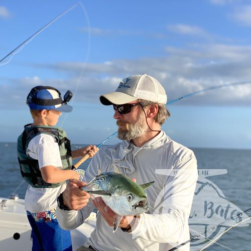 “Organized Chaos” was the phrase of the afternoon on an incredible false albacore blitz! Doubles, triple hookups on fly, swimming to remove a fly line from prop, fish Bustin so close to boat hard to cast to, and 11year old Buddy yelling “Trout set!” To Greg 