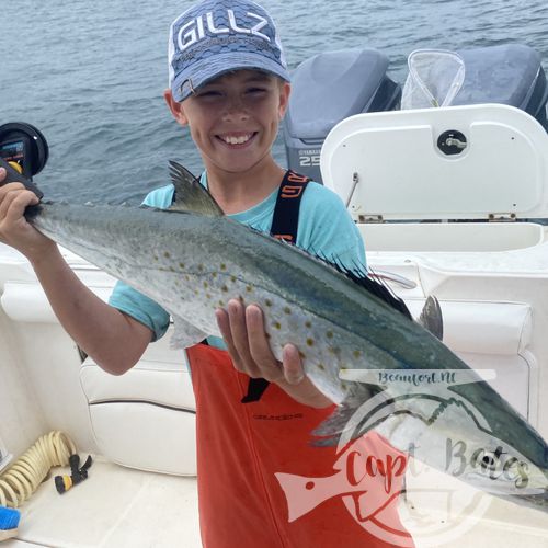 My charter for the day rescheduled, so after Buddy and I got our work done we decided to slip out in the light rain and light winds and look for some big mackerels. We pulled hooks on a couple more big spanish and a nice king. But he was able to land his first citation spanish at 6.82# and another that would have been close to 6lbs but a shark got part of him on the way in. Great day!