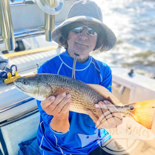 Not as hot as a morning as we’d have liked but always a pleasant trip with Mr Jim and his wife. Some just under slot redfish and a nice trout make for fun times on a little cooler breezy day.