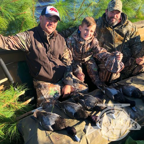 Some pretty drake blackheads from a super crappy weather day, we made the best of it and had several huge flocks dump into the decoys!  