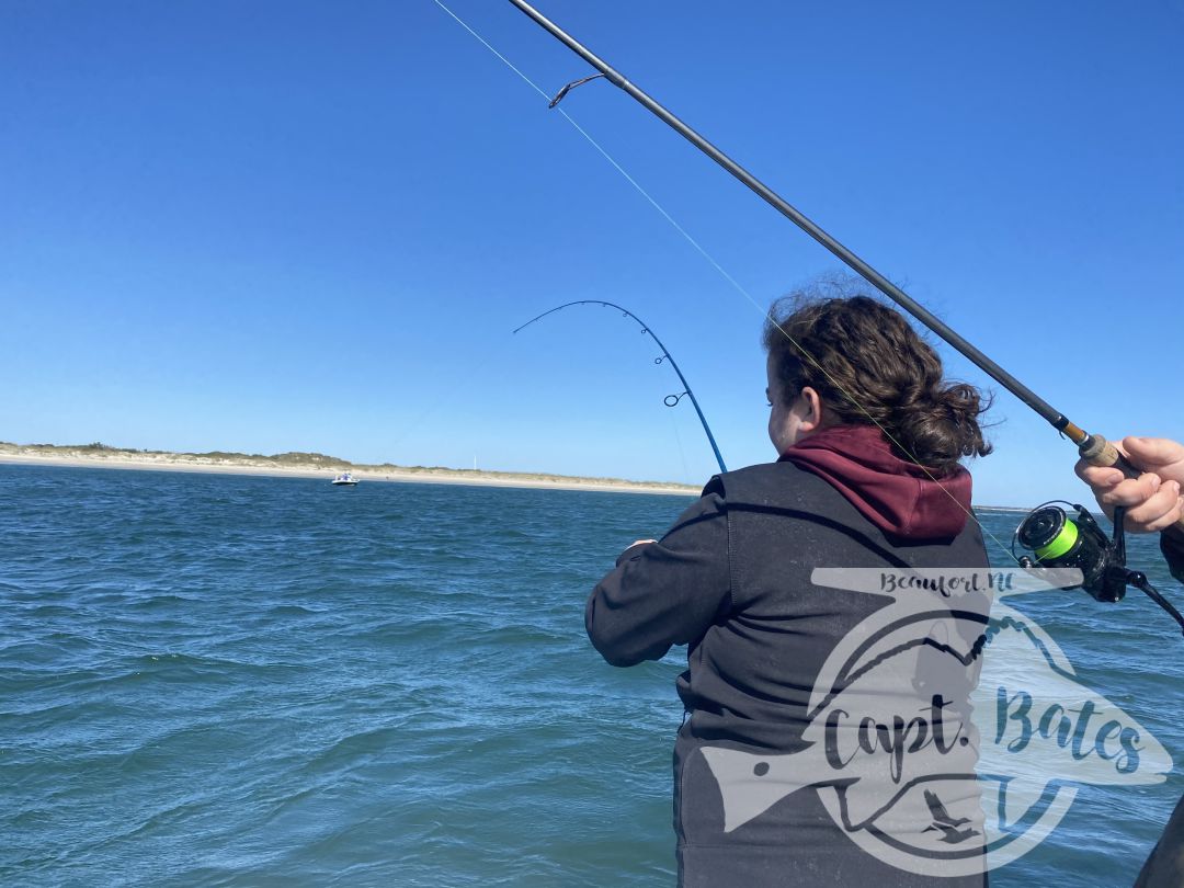 Fish in the front, party in the back! The mullet was flowing like wine in a stiff NE breeze today! It wasn’t easy for us but made a few of our opportunities count on #albies Dalton and Jessie kept good attitudes and got to see some exciting feeds!