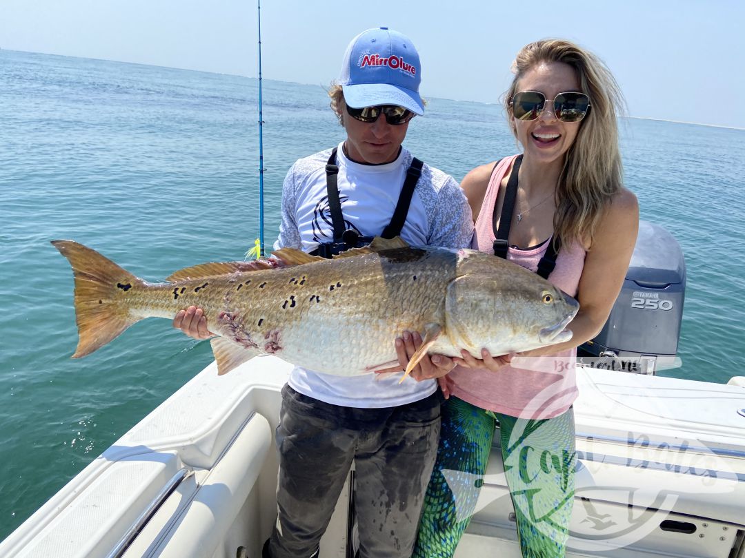 I had the pleasure of hosting Jeff and Christy of YouTube’s 1fish2fish channel. We started the day playing with bonito and bluefish, then went hunting Gowan’s redfish and it was on! Absolutely incredible day of fishing and filming on the ocean! Now, these fish can be found late winter through mid spring, the problem is finding the right conditions to hunt for them, but if you are willing to spend the time searching when the conditions appear you might be rewarded with some of the beat redfishing you’ll ever experience! We always have back up plans when the conditions don’t allow us to search for the “pumpkin patch.

Bucktail jigs and big poppers were the ticket!