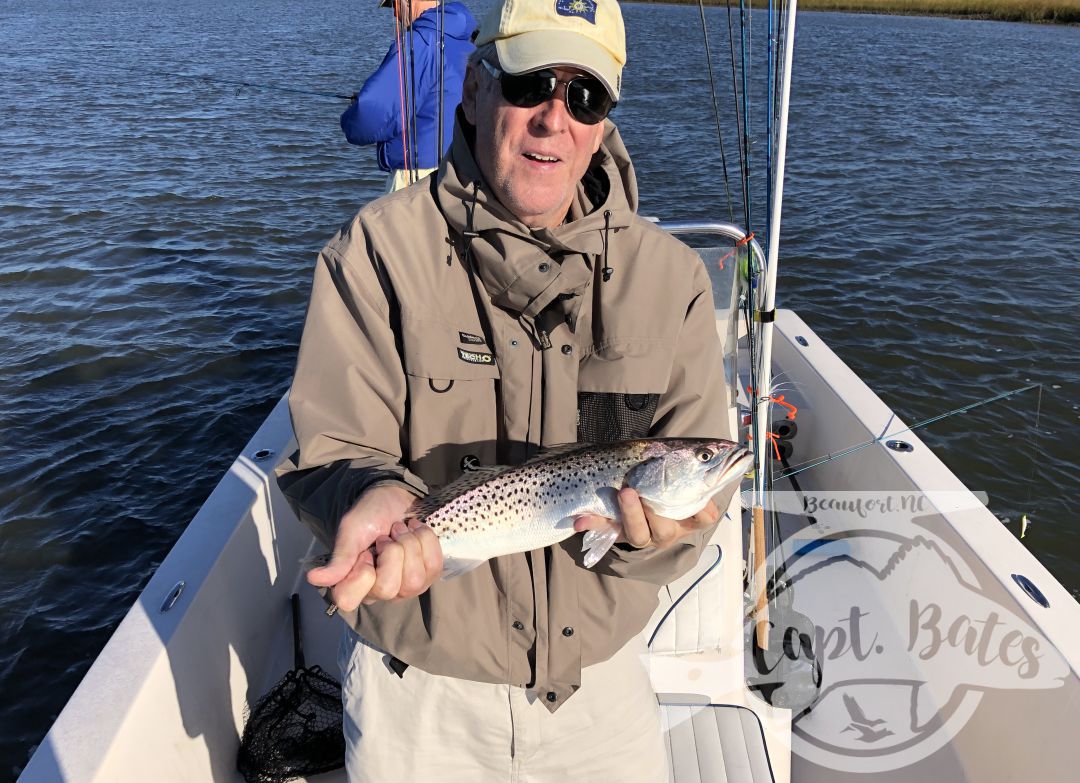 The plan was to get out the inlet and chase false albacore, but a giant swell coming from the South popped up over night. Stiff NW wind and big swell made the inlet uncomfortable and my crew decided to take the more relaxing route.

We never got on any big schools, but caught some nice speckled trout at every stop. Had a fun day talking to these guys hearing about there fishing adventures all over the world.

Trout fishing this fall has been and continues to be excellent!