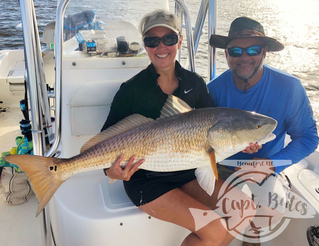 What an awesome couple I had the pleasure of having on the boat today! Mr Harvey has been fishing all over the country, and has been wanting a citation red drum for a long time. He also really wanted to hit that 50” mark, well he did both today! Him and Mrs. Tina are trying to spend more time together, and experience different things. Well, they got to experience about the best of what the Neuse River has to offer! Mrs. Tina went from admitting she didn’t have much experience fishing, to casting and hooking trophy fish like a pro, she ended up landing several all on her own. Seeing them learn what we’re looking for and how to properly work the artificial bait on the TFO Rods was great, congrats guys! Look forward to sharing the boat with y’all again. 