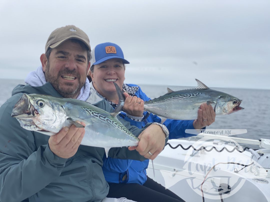 Incredible day with such a fun couple, hated to see the day end! Started out jigging graytrout and then proceeded to waylay the false albacore for hours straight! I don’t think I’ve ever seen people catch so many and never take a break! Mr Darren finally through in the towel he was give out, even though his wife was ready to catch more! Incredible day!