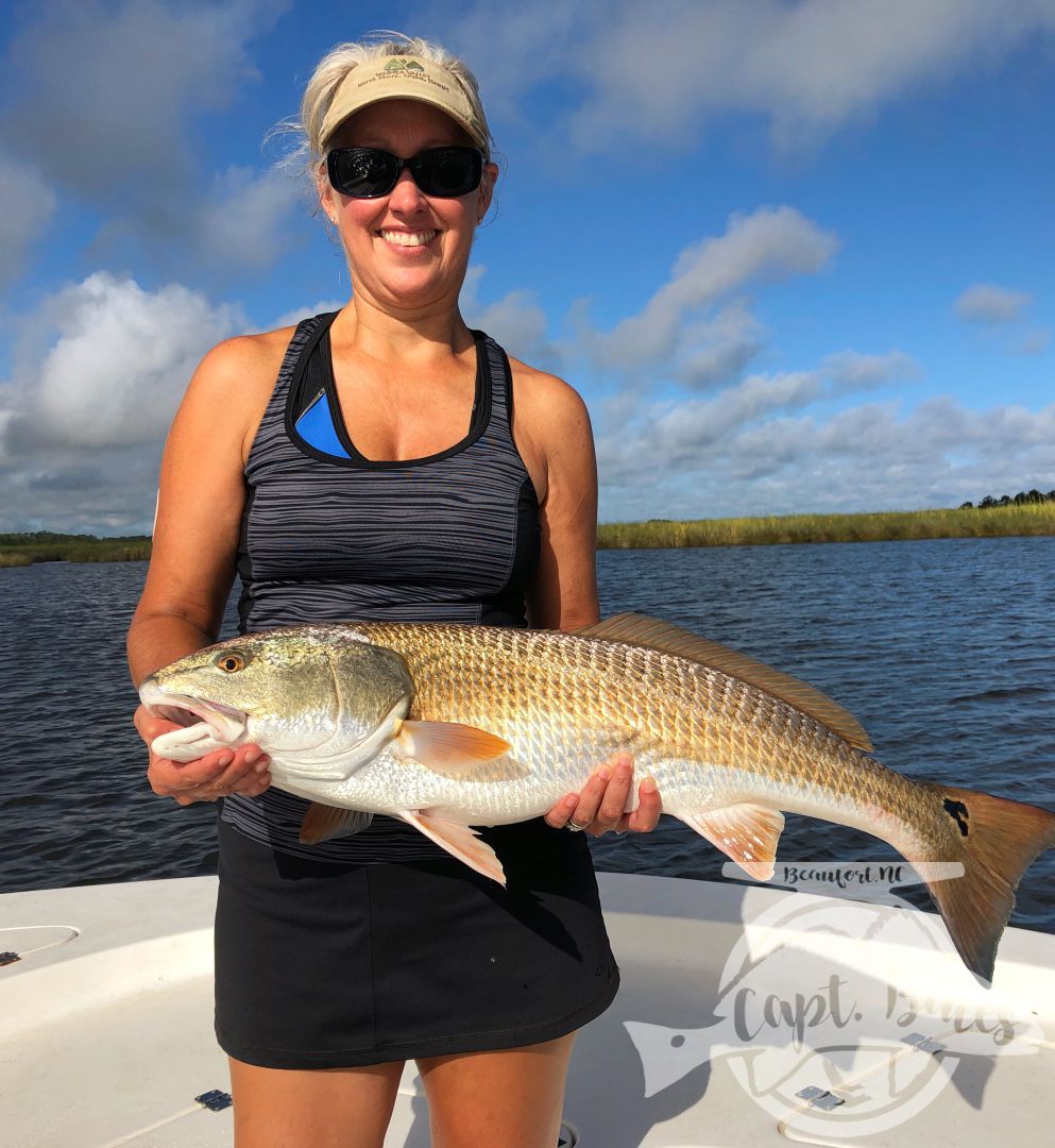 What an awesome couple I had the pleasure of having on the boat today! Mr Harvey has been fishing all over the country, and has been wanting a citation red drum for a long time. He also really wanted to hit that 50” mark, well he did both today! Him and Mrs. Tina are trying to spend more time together, and experience different things. Well, they got to experience about the best of what the Neuse River has to offer! Mrs. Tina went from admitting she didn’t have much experience fishing, to casting and hooking trophy fish like a pro, she ended up landing several all on her own. Seeing them learn what we’re looking for and how to properly work the artificial bait on the TFO Rods was great, congrats guys! Look forward to sharing the boat with y’all again. 