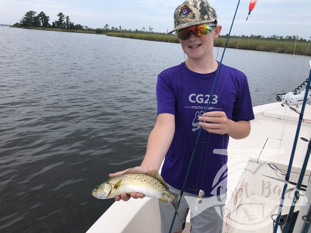 Great day fishing with this crowd today! Dad and the oldest have duck hunted with me in the past, momma and the youngest joined us for some inshore fun! The fish cooperated with one stud caught by Lucas on topwater, I taught him how to walk the dog and he reaped the reward! We decided to mainly trout fish instead of big drum fishing to keep the youngins interested, we caught speckled trout, puppy drum, and flounder!