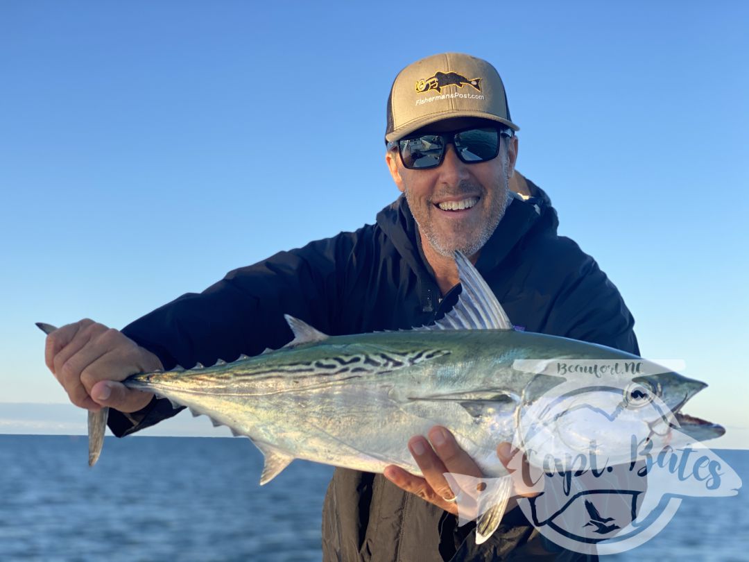 Fun times and excellent fishing today! By 0830 Gary said he had enough to write the article for @fishermans.post and he caught his first #falsealbacore on fly!! But we couldn’t stop there, we had to go see what #capelookout is famous for and she didn’t disappoint. Baitballs and blitzing fish. #atlanticbeachnc #flyfishing #albiefever #saltwaterflyfishing #fall #fishing #flyfishingaddict #albiethere
