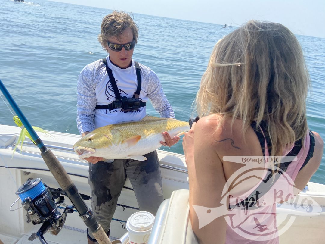 I had the pleasure of hosting Jeff and Christy of YouTube’s 1fish2fish channel. We started the day playing with bonito and bluefish, then went hunting Gowan’s redfish and it was on! Absolutely incredible day of fishing and filming on the ocean! Now, these fish can be found late winter through mid spring, the problem is finding the right conditions to hunt for them, but if you are willing to spend the time searching when the conditions appear you might be rewarded with some of the beat redfishing you’ll ever experience! We always have back up plans when the conditions don’t allow us to search for the “pumpkin patch.

Bucktail jigs and big poppers were the ticket!