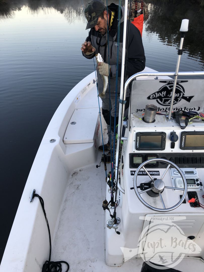 Great bite early on the hogs with Buddy and big Joe! Cold and post cold front conditions but the fish were chewing! Nice fat specks and 2 tagged redfish. Tough conditions and a different technique then we’d been fishing but being able to read the water, conditions, and what the fish want make things fun! 