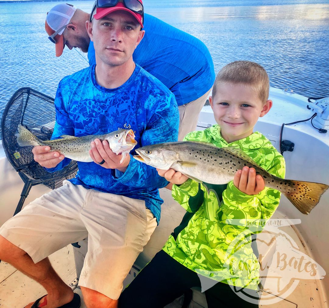 Does it always work out like today? Nope, but this is a perfect example of why we meet at the dock before making foul weather decisions. By all accounts today shoulda been a wash out, but turned out perfect!

My good long time buddy Jason Tucker booked a trip to treat one of his guys that’s leaving the area soon, to some big drum fishing before he left. Found a good size school crushing it early, witnessed a massacre, and checked that off the list, so we went caught a bunch of nice specks on topwater, before going to catch slot redfish on corks! Of course Paxton had to top mr Rick in every double pic 