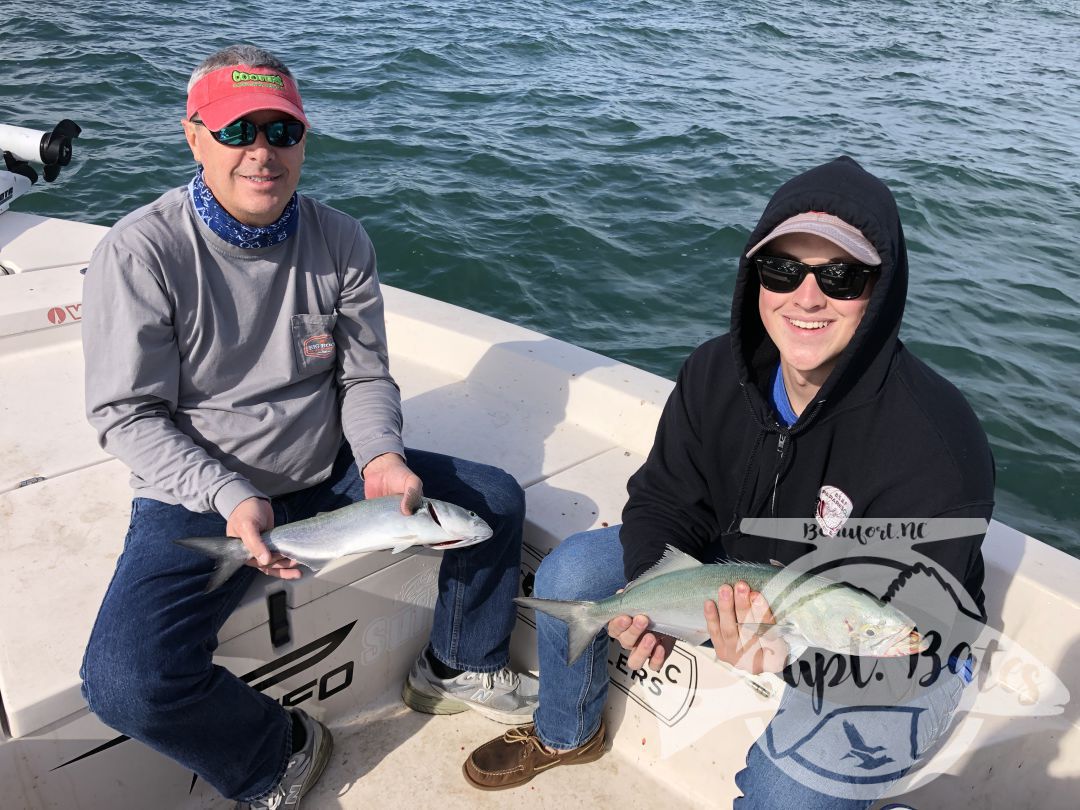 Had a great father and son trip, with these guys from Kentucky. We hunted false albacore that proved hard to find, we decided to make a pit stop and catch some nice sized bluefish for a while. After catching a bunch of blues every cast for a while, we went on the prowl again looking for albies.

We found as many albies as you could ever want, they were being extremely picky and required perfect casts and retrieve. We hooked two, got one to the boat and lost it.

Frustrating, but they had a blast trying and got to feel the fight that fuels the addiction inside of us Albie heads!