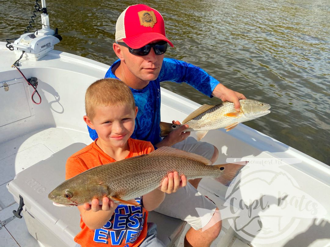 Does it always work out like today? Nope, but this is a perfect example of why we meet at the dock before making foul weather decisions. By all accounts today shoulda been a wash out, but turned out perfect!

My good long time buddy Jason Tucker booked a trip to treat one of his guys that’s leaving the area soon, to some big drum fishing before he left. Found a good size school crushing it early, witnessed a massacre, and checked that off the list, so we went caught a bunch of nice specks on topwater, before going to catch slot redfish on corks! Of course Paxton had to top mr Rick in every double pic 