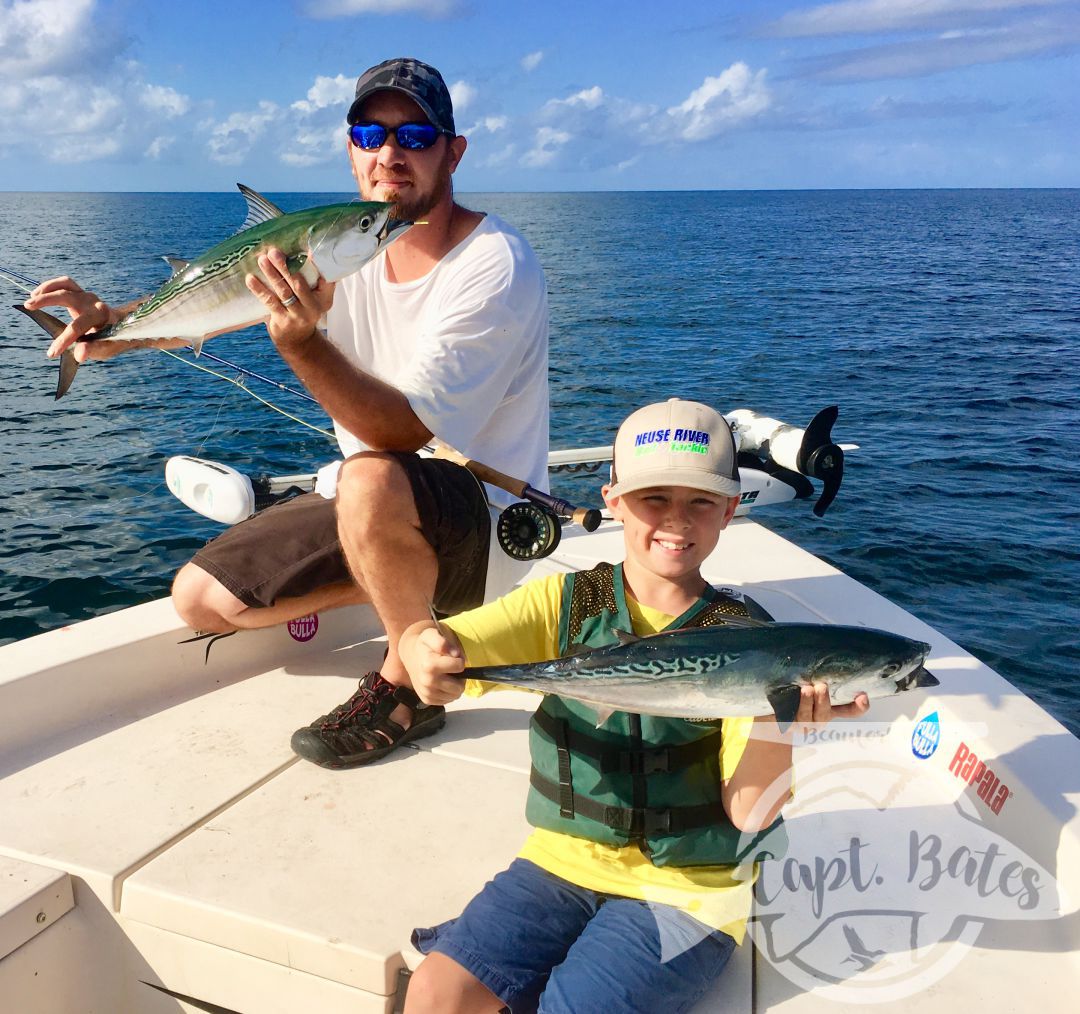 Double trouble with Brandon and Buddy one Fat Albert on the fly, one lil tunny on spinning rod! love these fall fishing days on the coast of North Carolina!