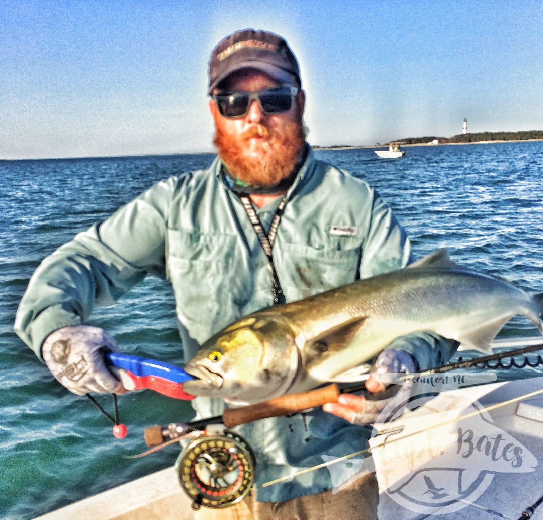 Chopper blues on the TFO flyrods within spitting distance of the Cape Lookout Lighthouse! What an amazing place we call home!