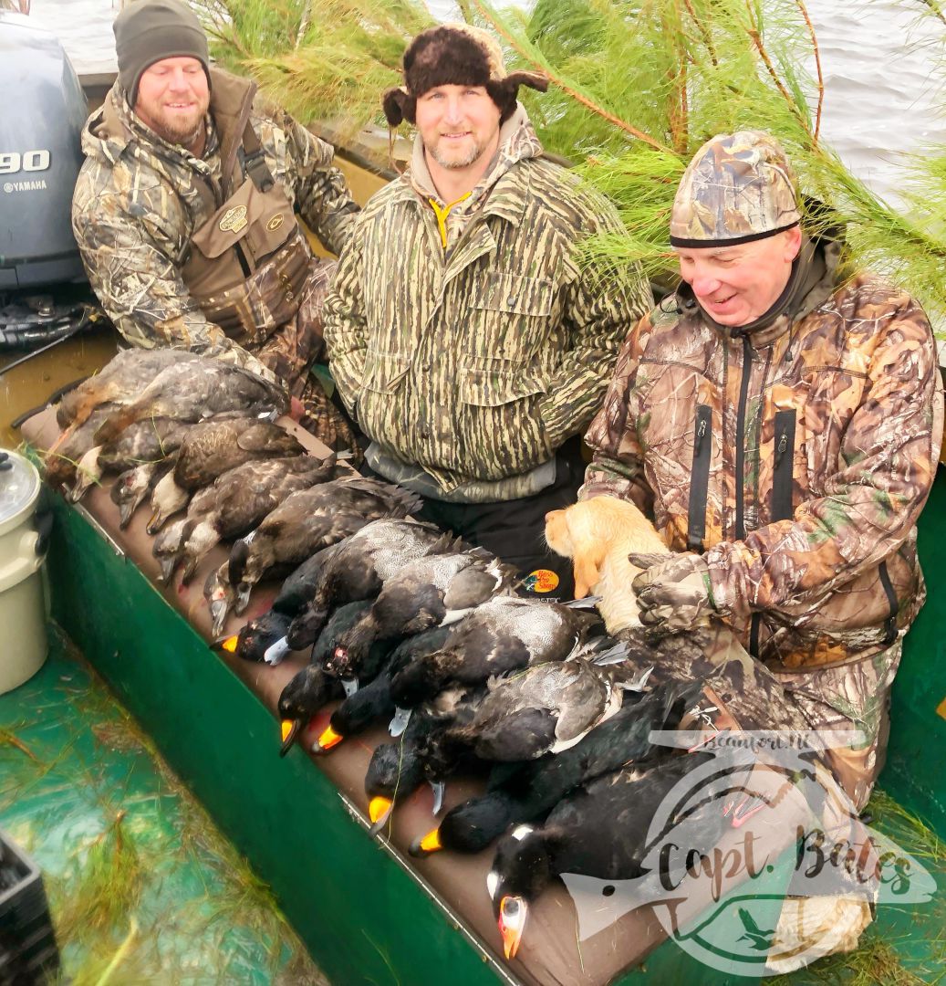 Tons of fun with this crew, shooting divers and seaducks, these guys came and caught big drum with me in August and came back in January for some seaduck action