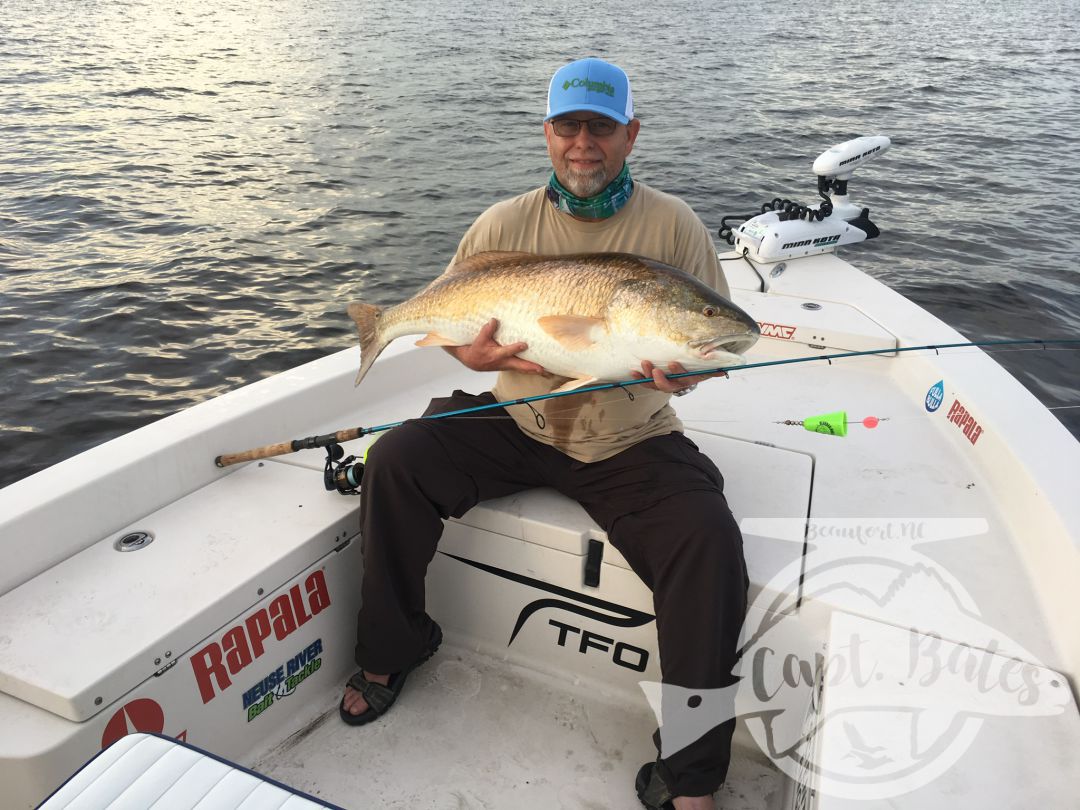 Another personal best for a great client in 2018, trophy drum fishing the lower Neuse river and Pamlico Sound, North Carolina. Popping cork and soft plastics on jig heads are the most effective way to catch these fish!